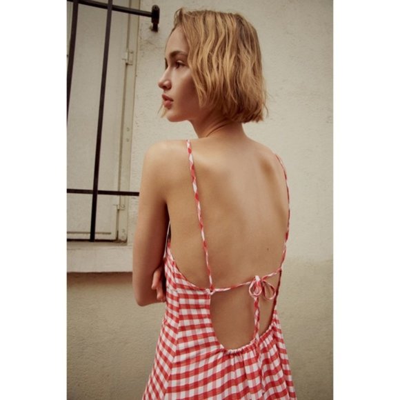 ZARA Strappy Gingham V-Neck Dress - Picture 7 of 16